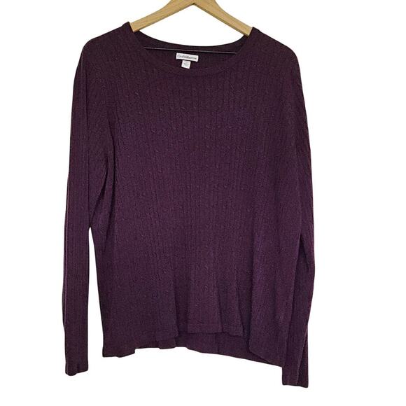 Croft & Barrow Women's Plus V neck Sweater Pullover Purple Ribbed Pattern - Picture 1 of 5